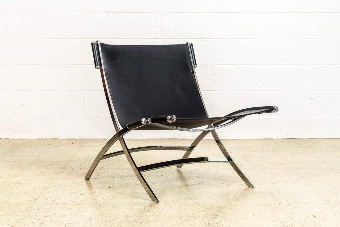 Vintage Postmodern Chrome & Black Leather Timeless Lounge Chairs by Antonio Citterio for Flexform