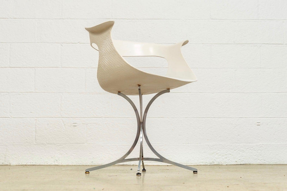 Vintage Mid Century Laverne White Lotus Arm Chair, 1950s