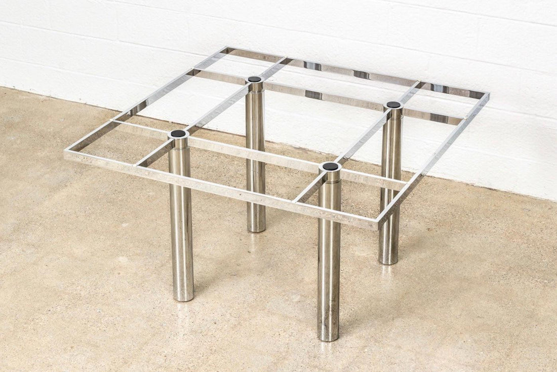 Mid Century Tobia Scarpa for Knoll Andre Square Glass & Chrome Dining Table