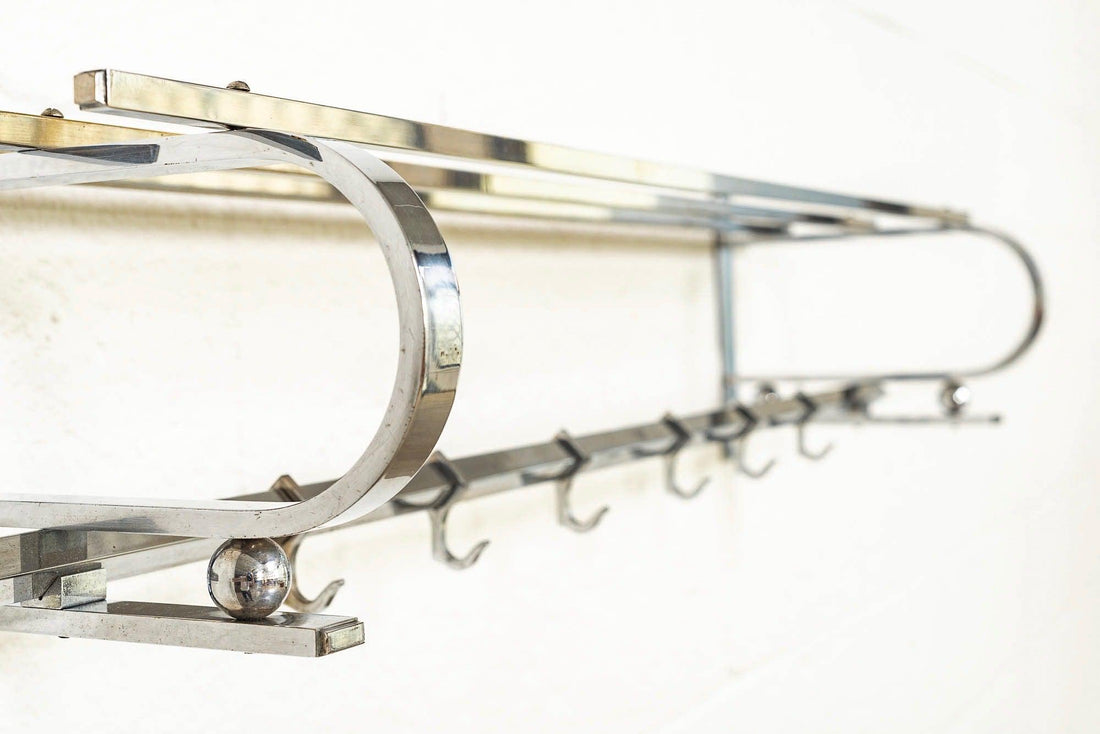 Vintage Antique Art Deco Bauhaus Chrome Coat & Hat Rack, 1930s