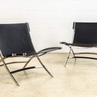 Vintage Postmodern Chrome & Black Leather Timeless Lounge Chairs by Antonio Citterio for Flexform